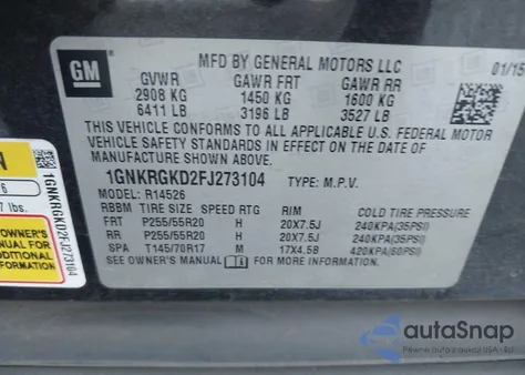2015 Chevrolet Traverse 1Lt from USA, damaged, VIN 1GNKRGKD2FJ273104